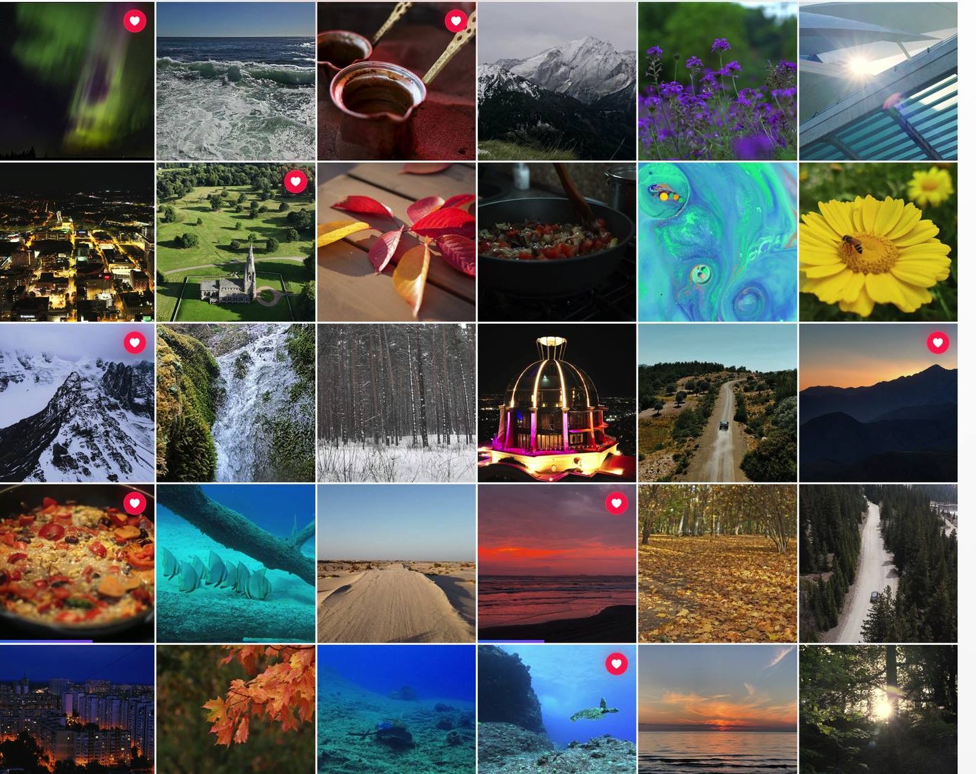 The Library on a Mac as a mosaic: a wall of video thumbnails with no gaps, some marked as favorites.